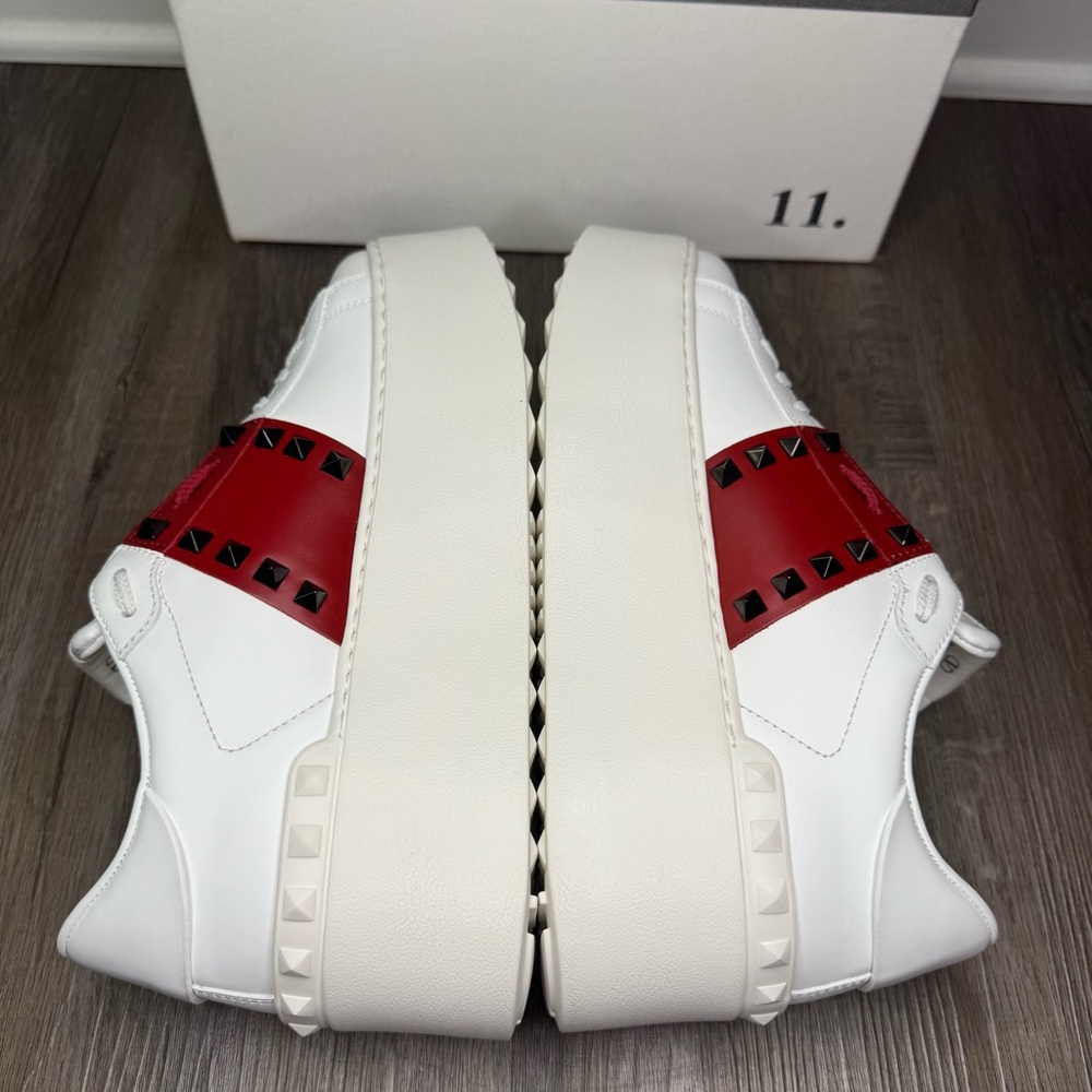 Valentino Garavani Limited Edition Rockstud Platform White Red Leather Sneakers - Picture 10 of 15